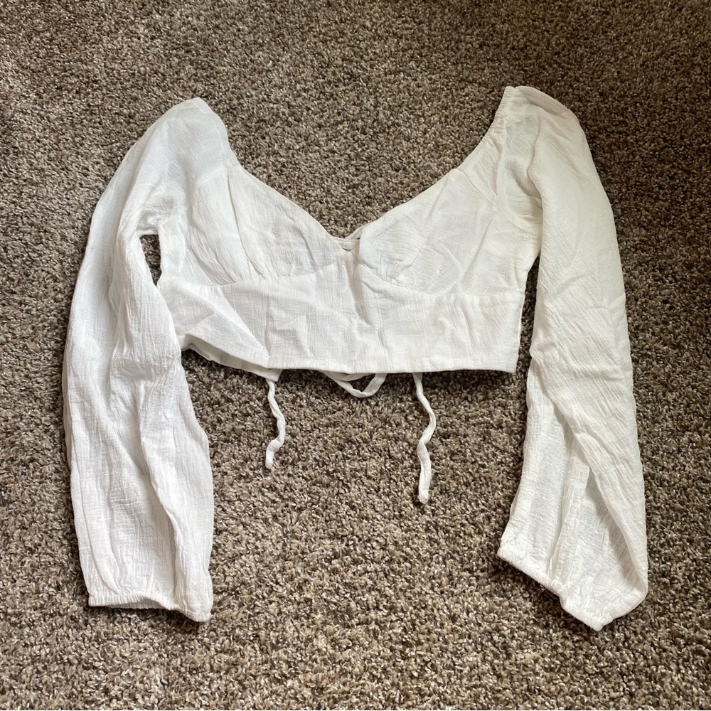 Princess Polly White Long Sleeve Crop Top with Lace Up Back